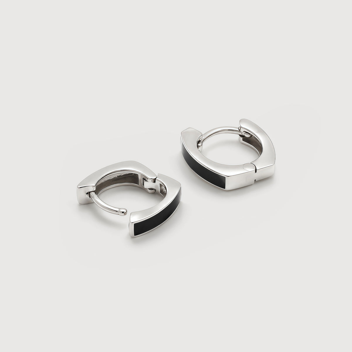 S925 Silver Black Accent Huggie Hoop Earrings