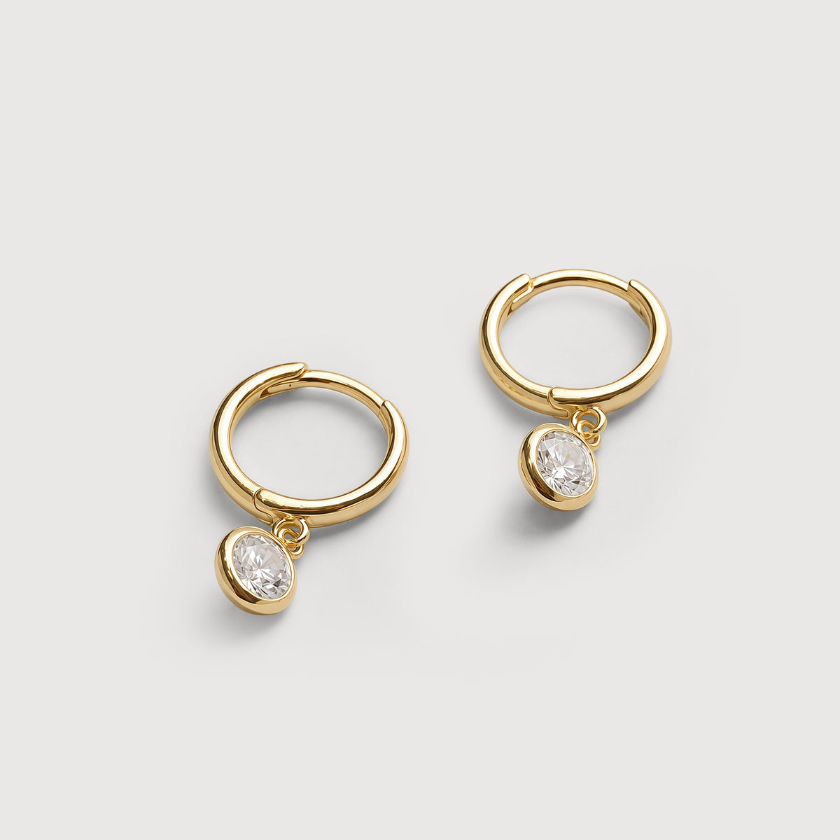5A CZ Bezel Drop Huggie Hoop Earrings