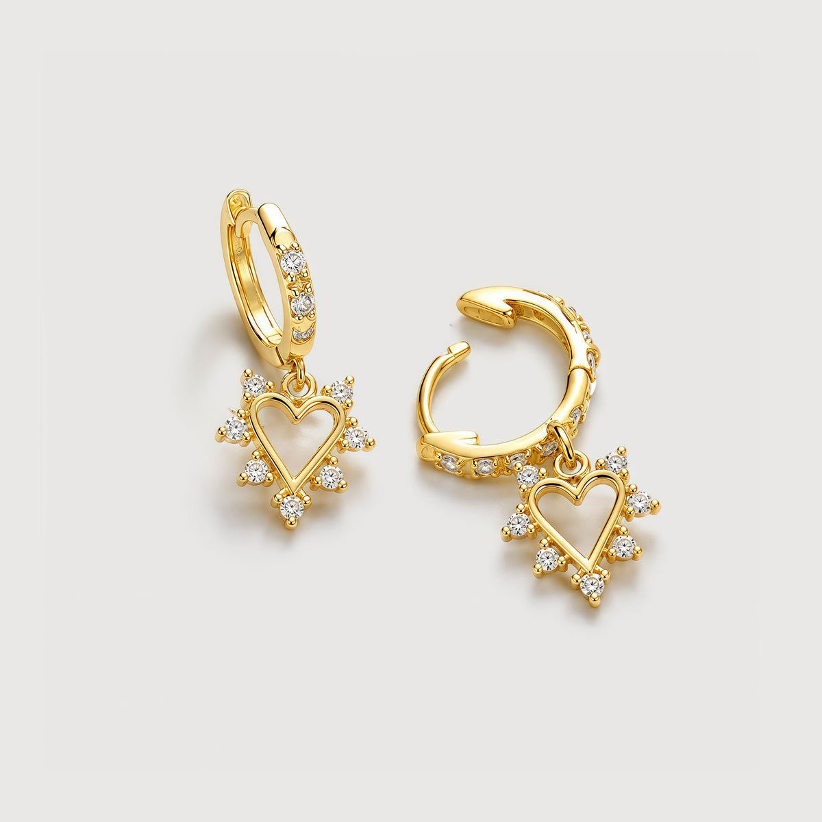 5A Zirconia Heart Charm Huggie Hoop Earrings