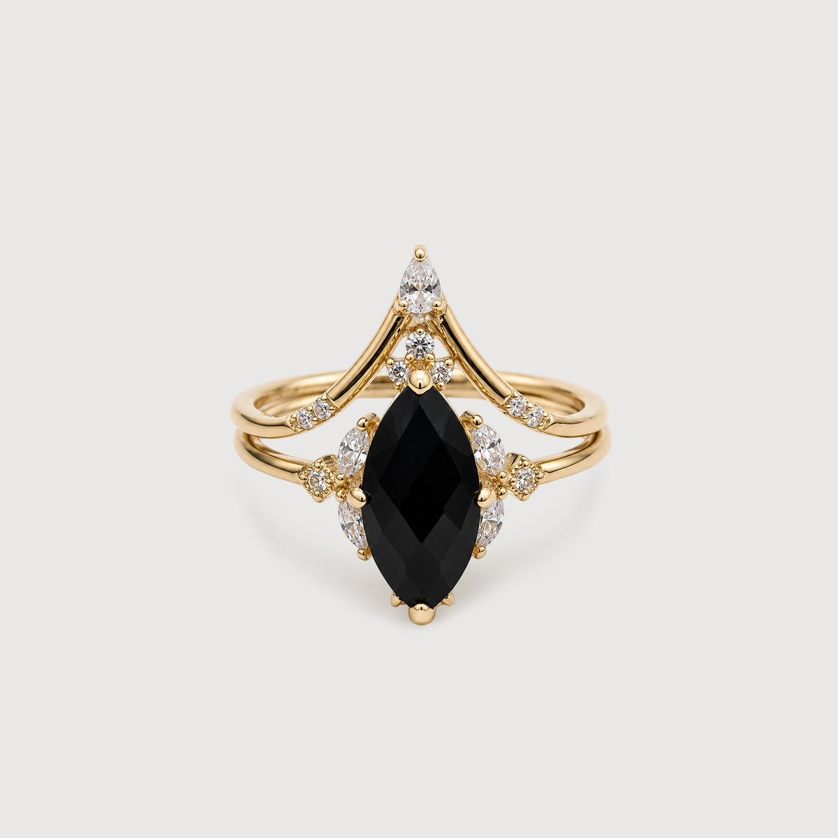 Real Gold-Plated S925 Sterling Silver Black Onyx Ring