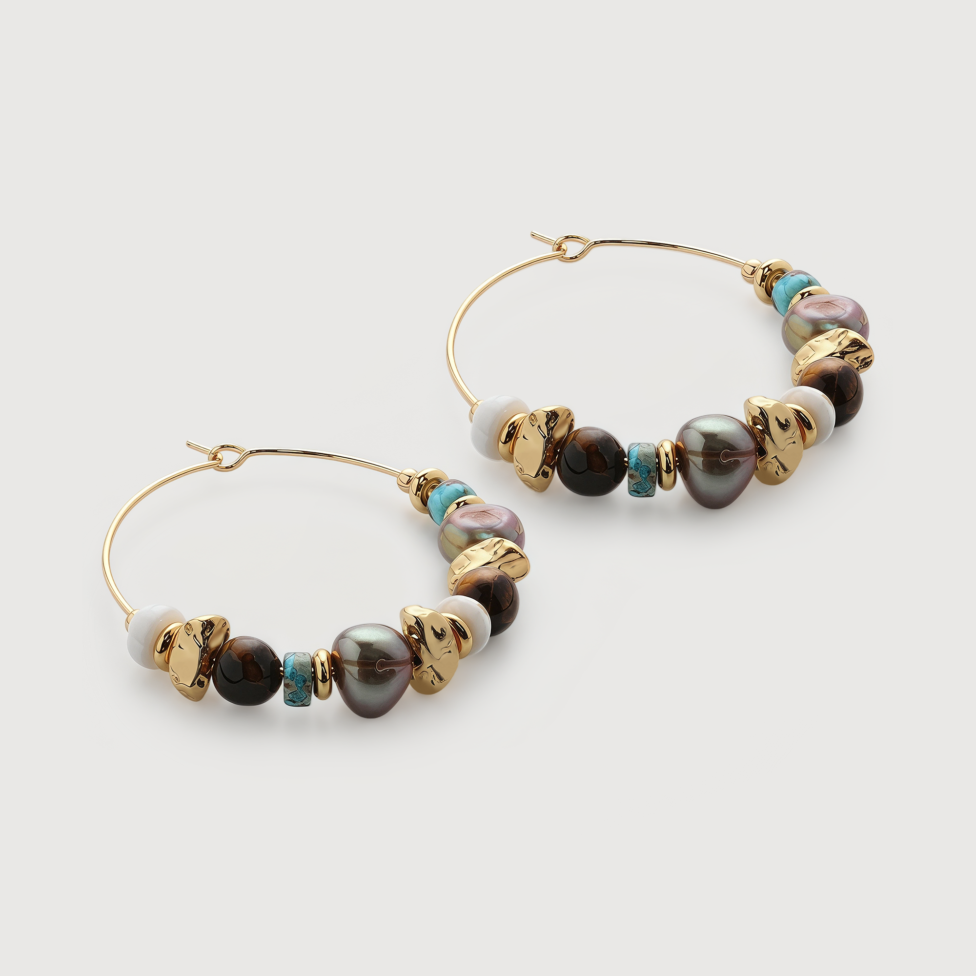 18K Gold-Plated Mixed Stone Hoop Earrings
