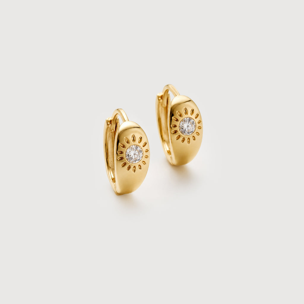 18K Gold-Plated S925 Sunburst Zircon Hoop Earrings