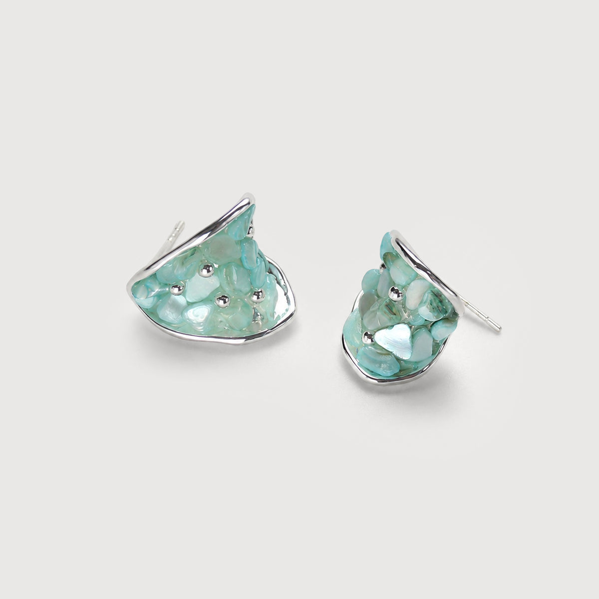 Green Shell Inlay Sculptural Stud Earrings