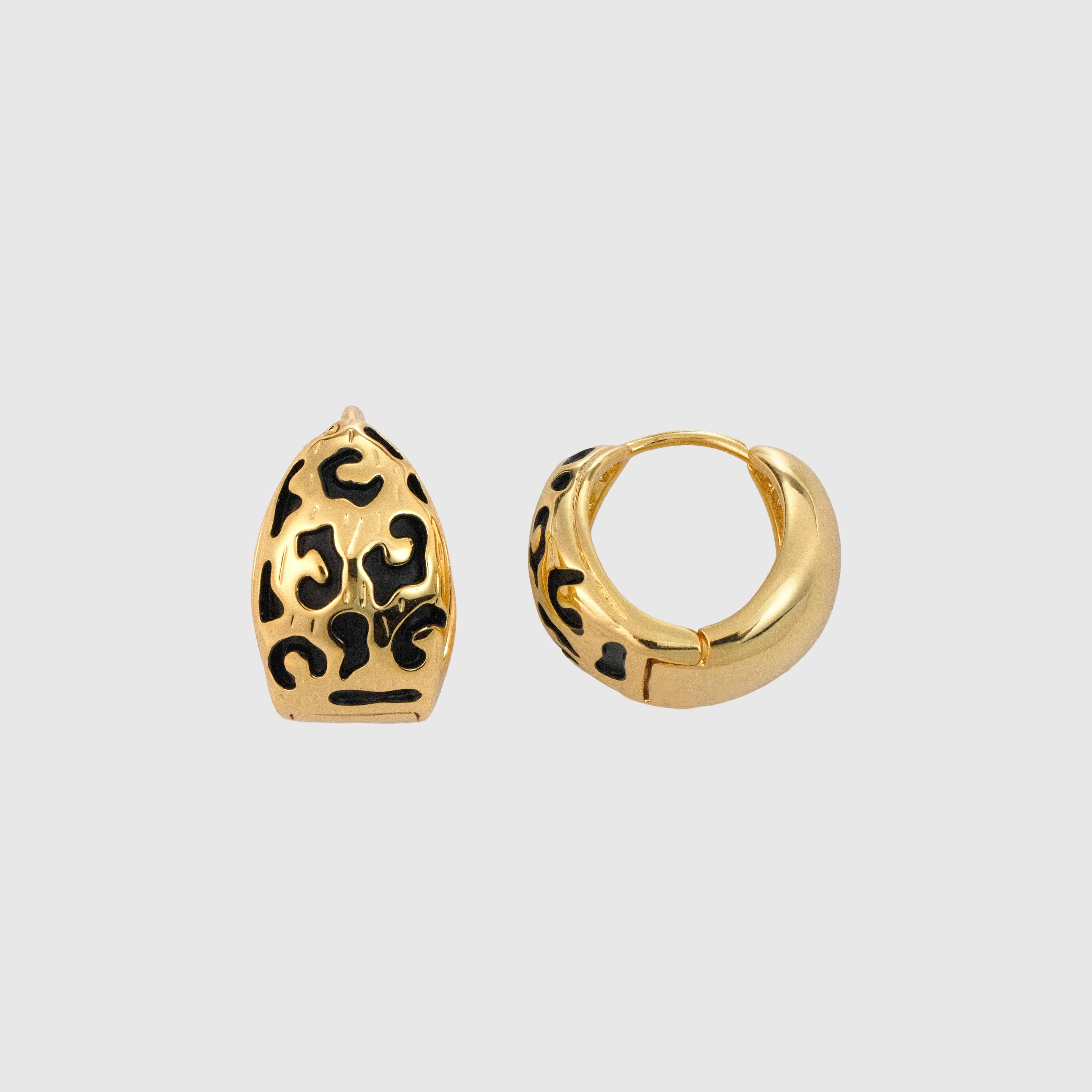 18K Gold-Plated Black Pattern Huggie Earrings