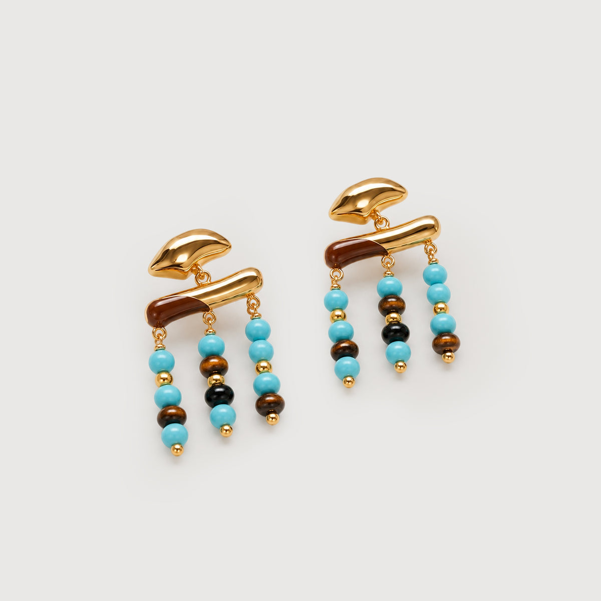Beaded Fringe Drop Earrings - Gold & Blue