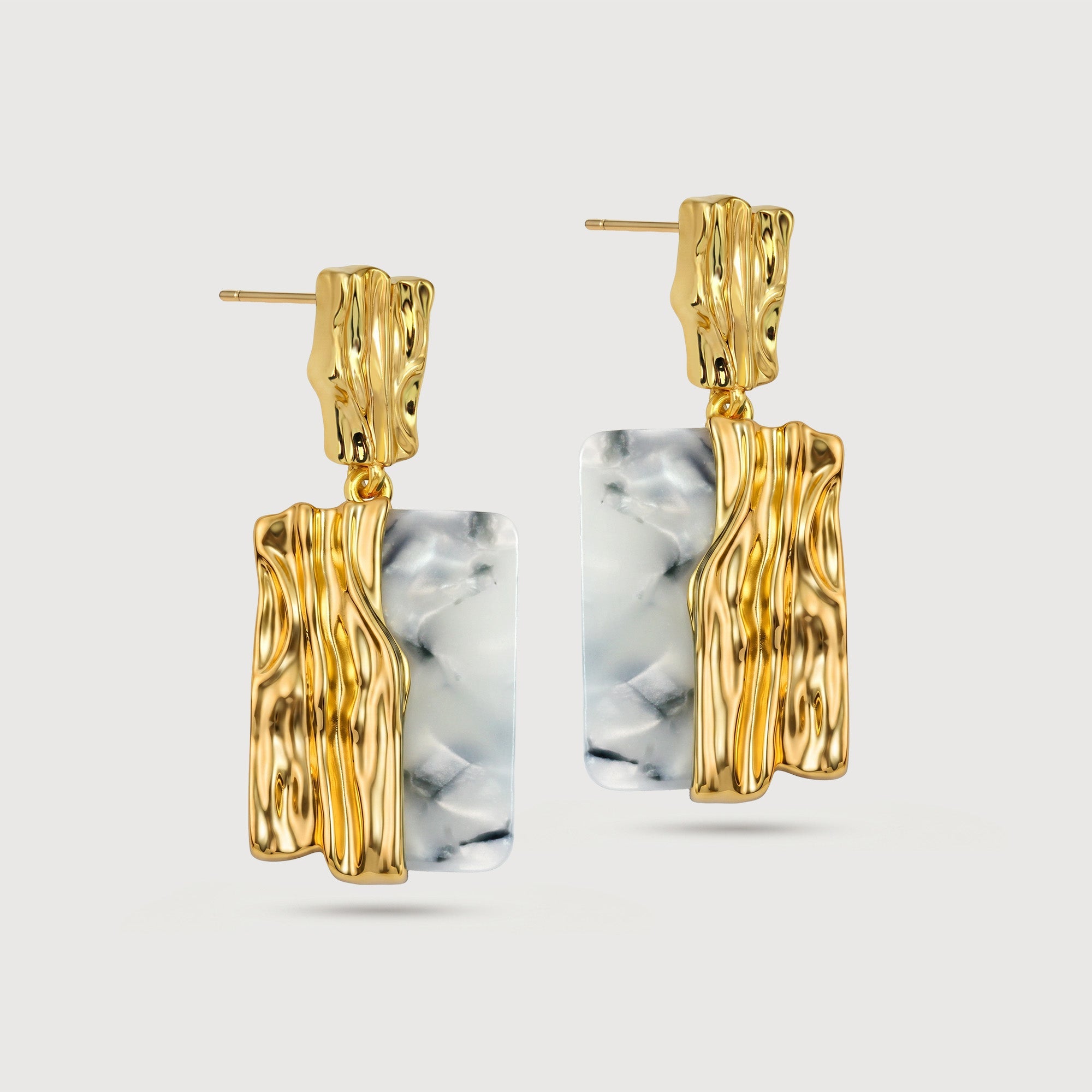 Textured Gold Shell Panel Drop Earrings