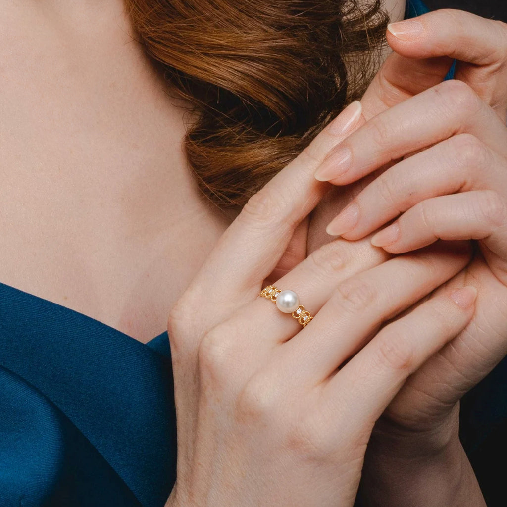 Pearl Filigree 18K Gold-Plated Copper Ring