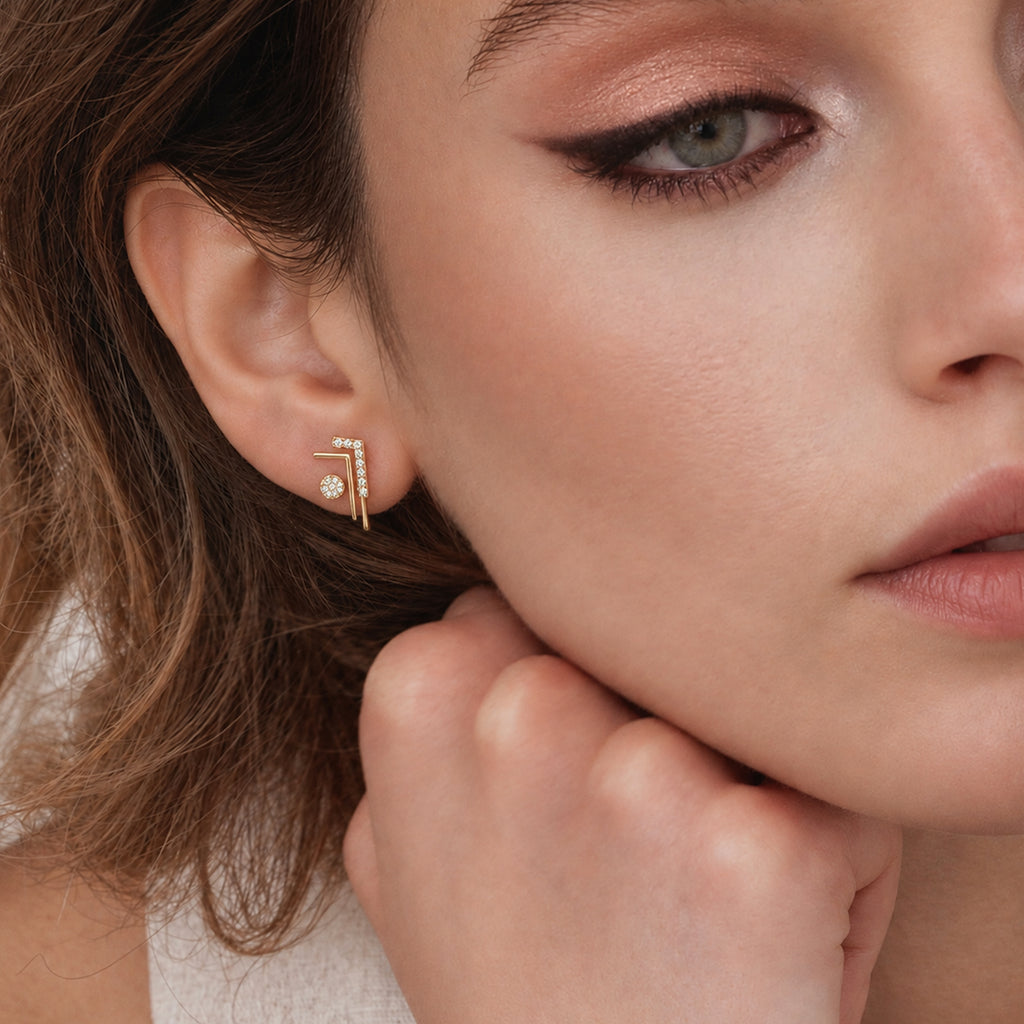 Geometric Pavé Zircon Ear Climber Earrings