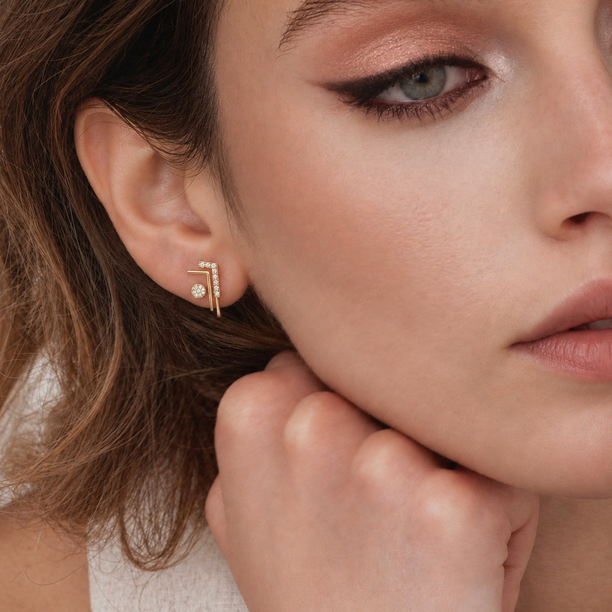 Geometric Pavé Zircon Ear Climber Earrings