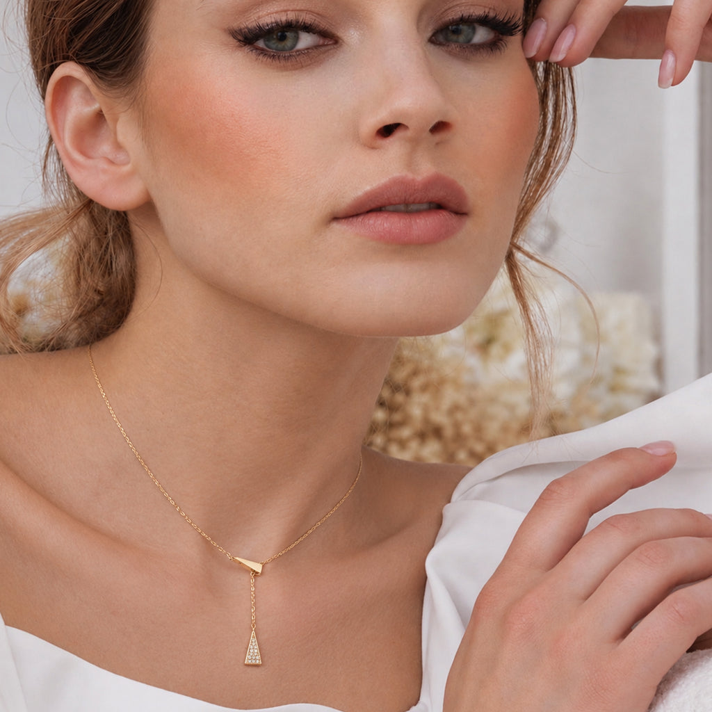 14K Gold-Plated Y-Drop Triangle Necklace