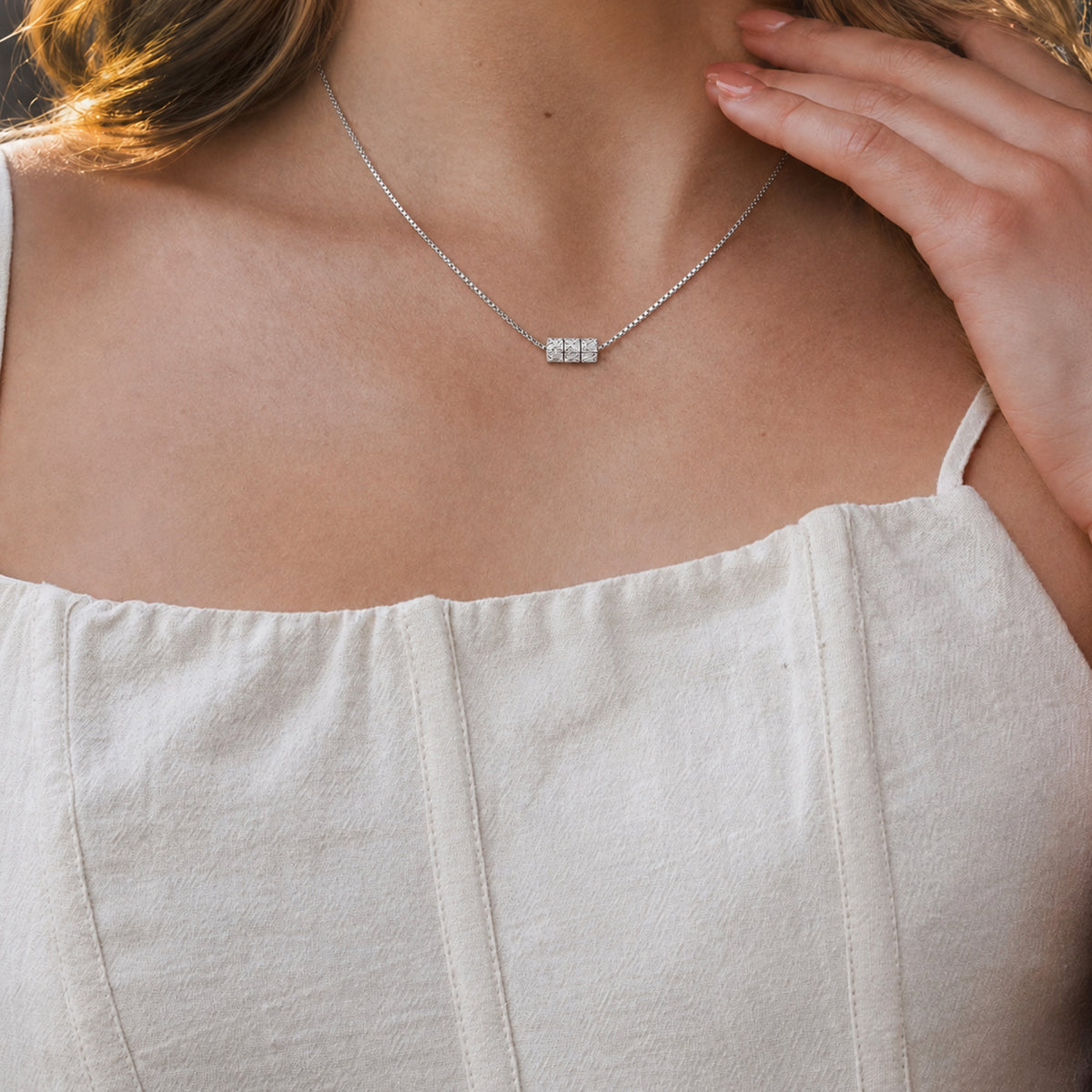 Textured Triple Bead Sterling Silver Necklace