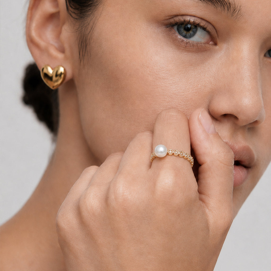Pearl Filigree 18K Gold-Plated Copper Ring