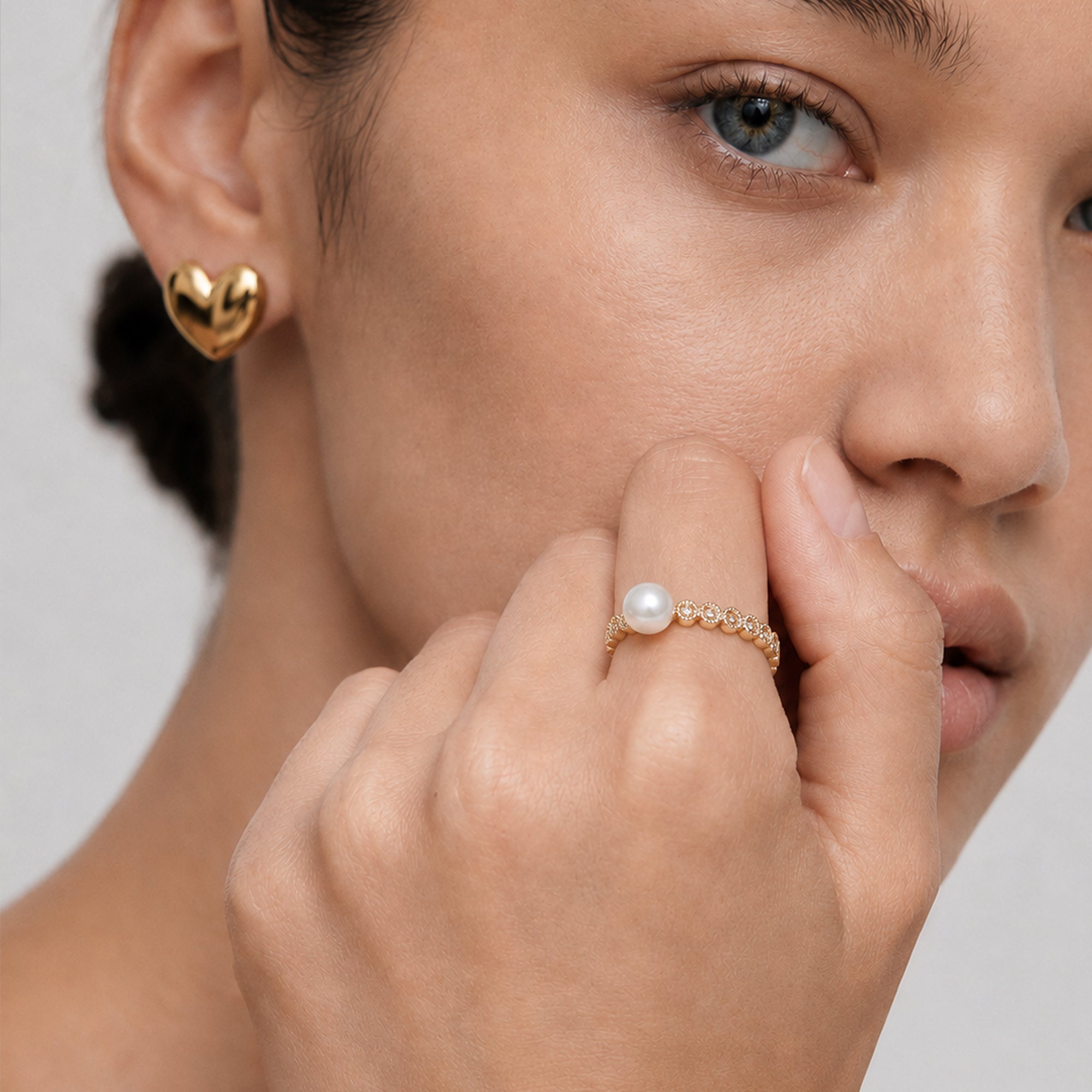 Pearl Filigree 18K Gold-Plated Copper Ring