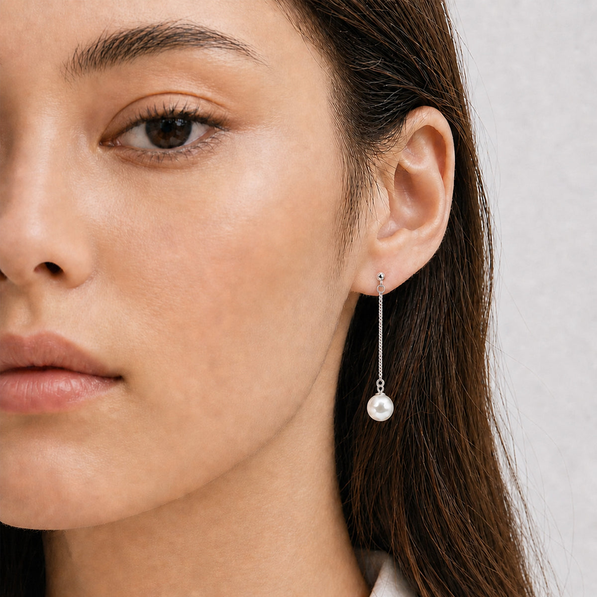 Sterling Silver Chain Pearl Drop Earrings
