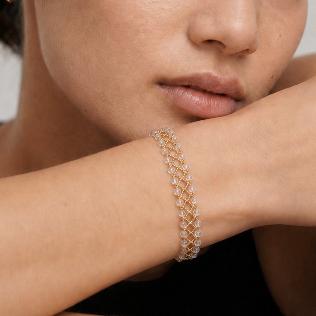 Gold-Tone Sterling Silver Beaded Mesh Bracelet