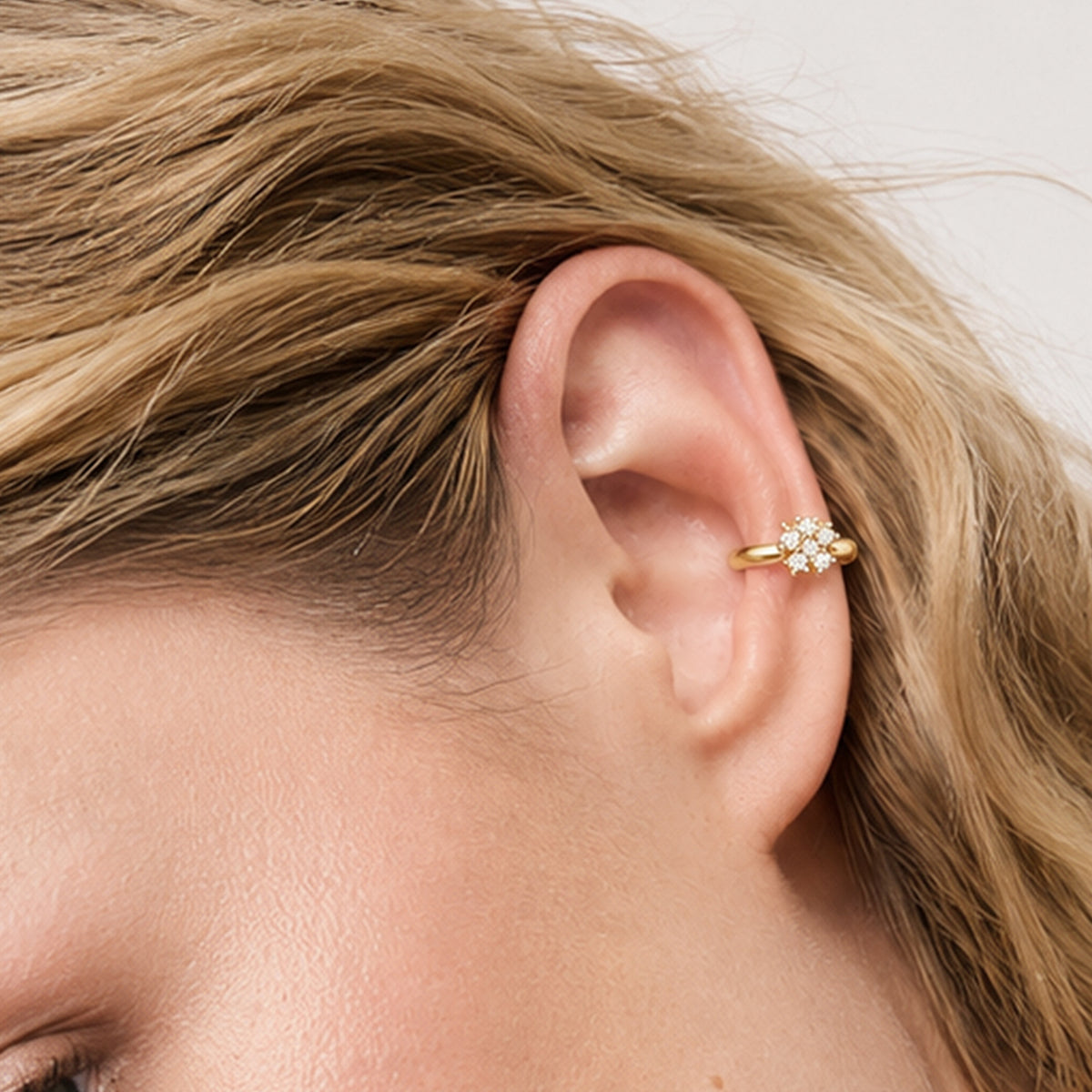 S925 Silver Zircon Flower Huggie Earrings