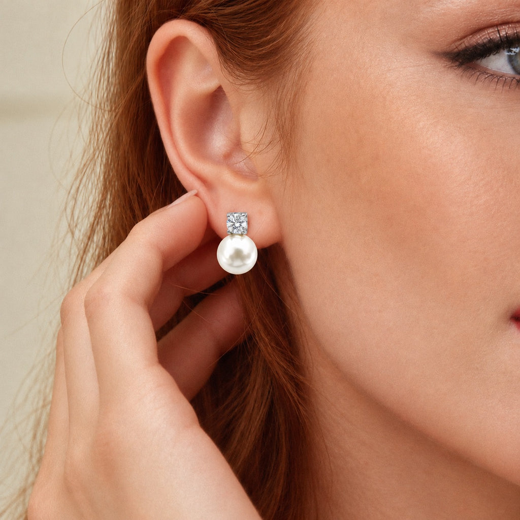 Zircon Pearl Drop Stud Earrings