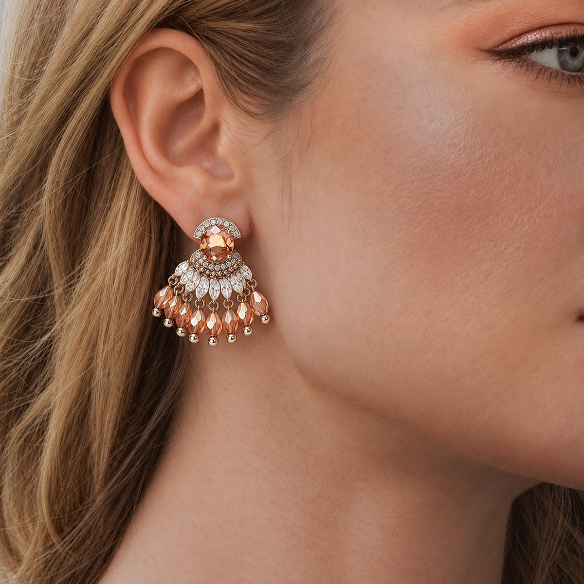 Gold-Plated Faceted Crystal Chandelier Earrings