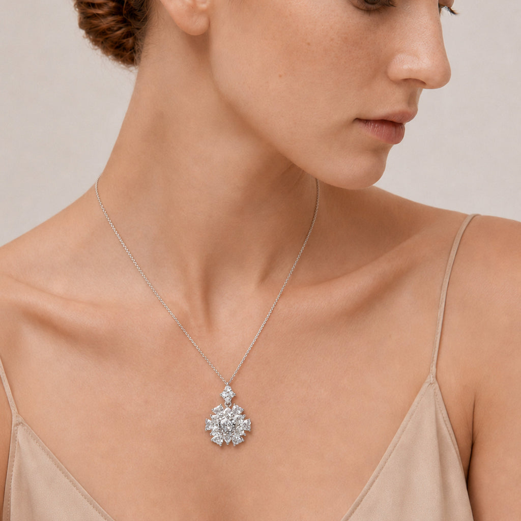 Floral Cluster 5A Cubic Zirconia Necklace