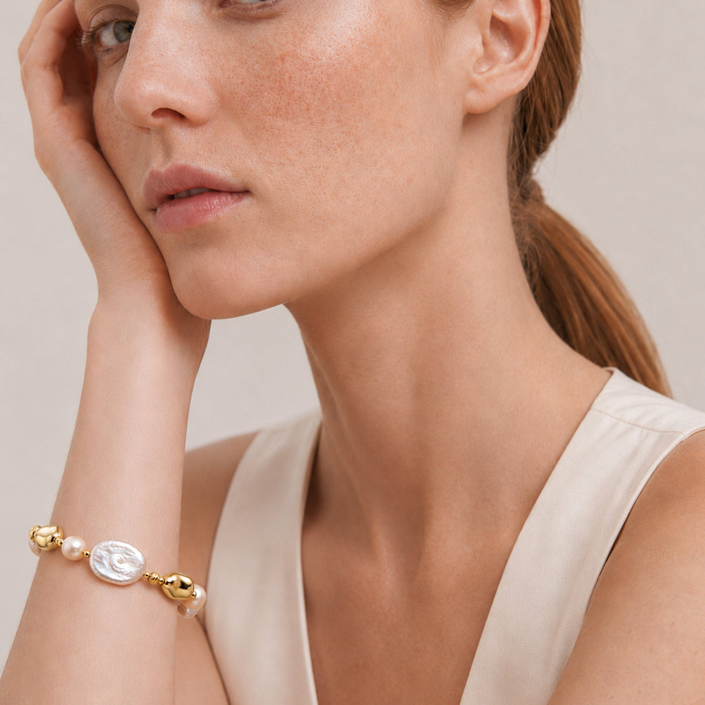 18K Gold-Plated Coin Pearl Toggle Bracelet