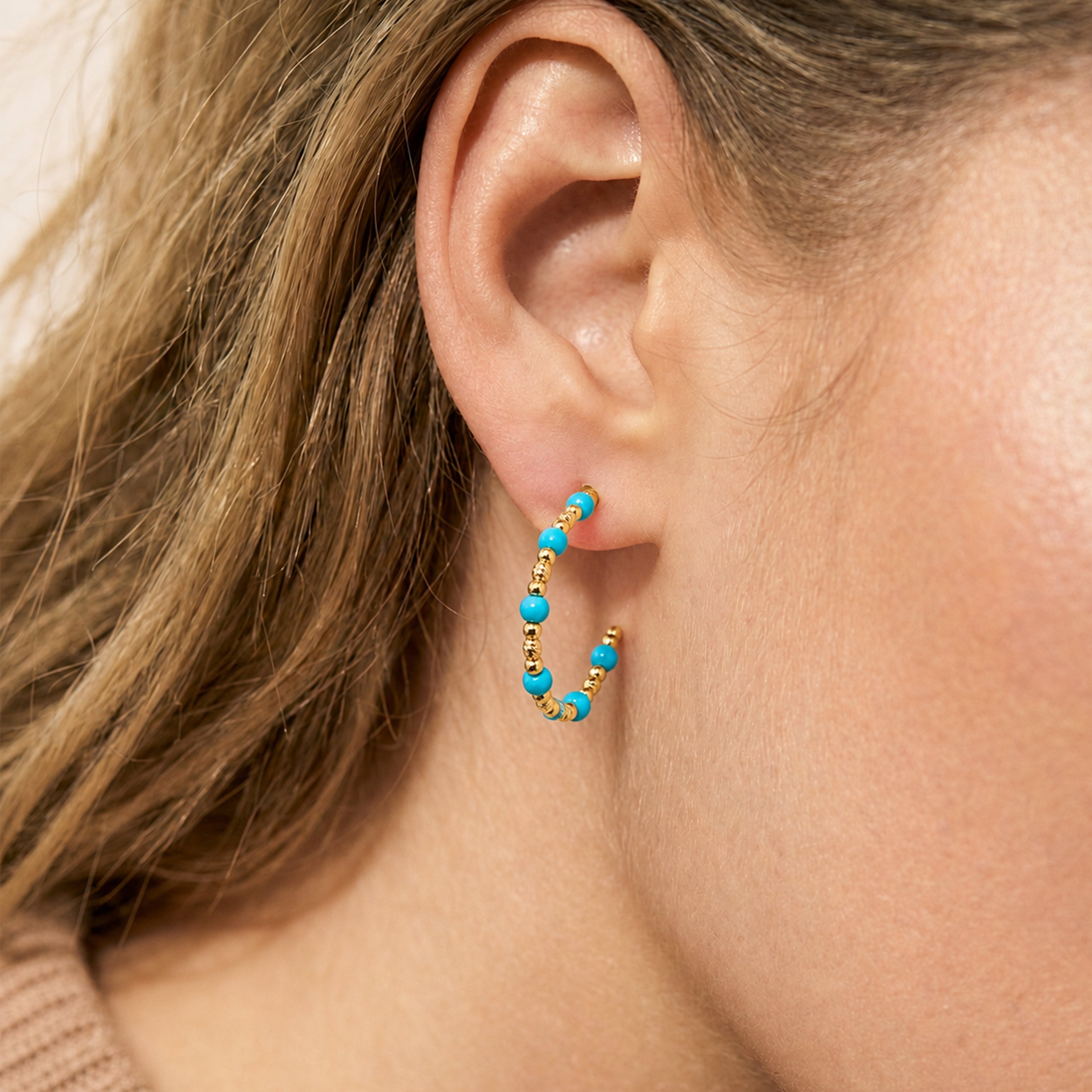 Gold-Plated Beaded Open Hoop Earrings