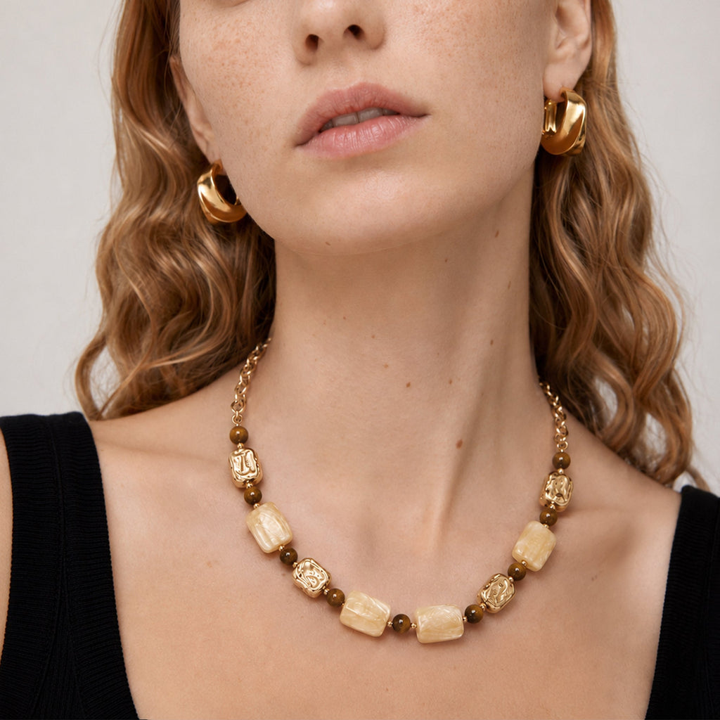 Tiger's Eye White Shell Bead Necklace