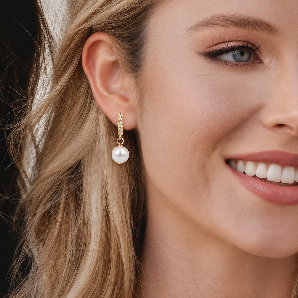 Zirconia Bar Pearl Drop Stud Earrings