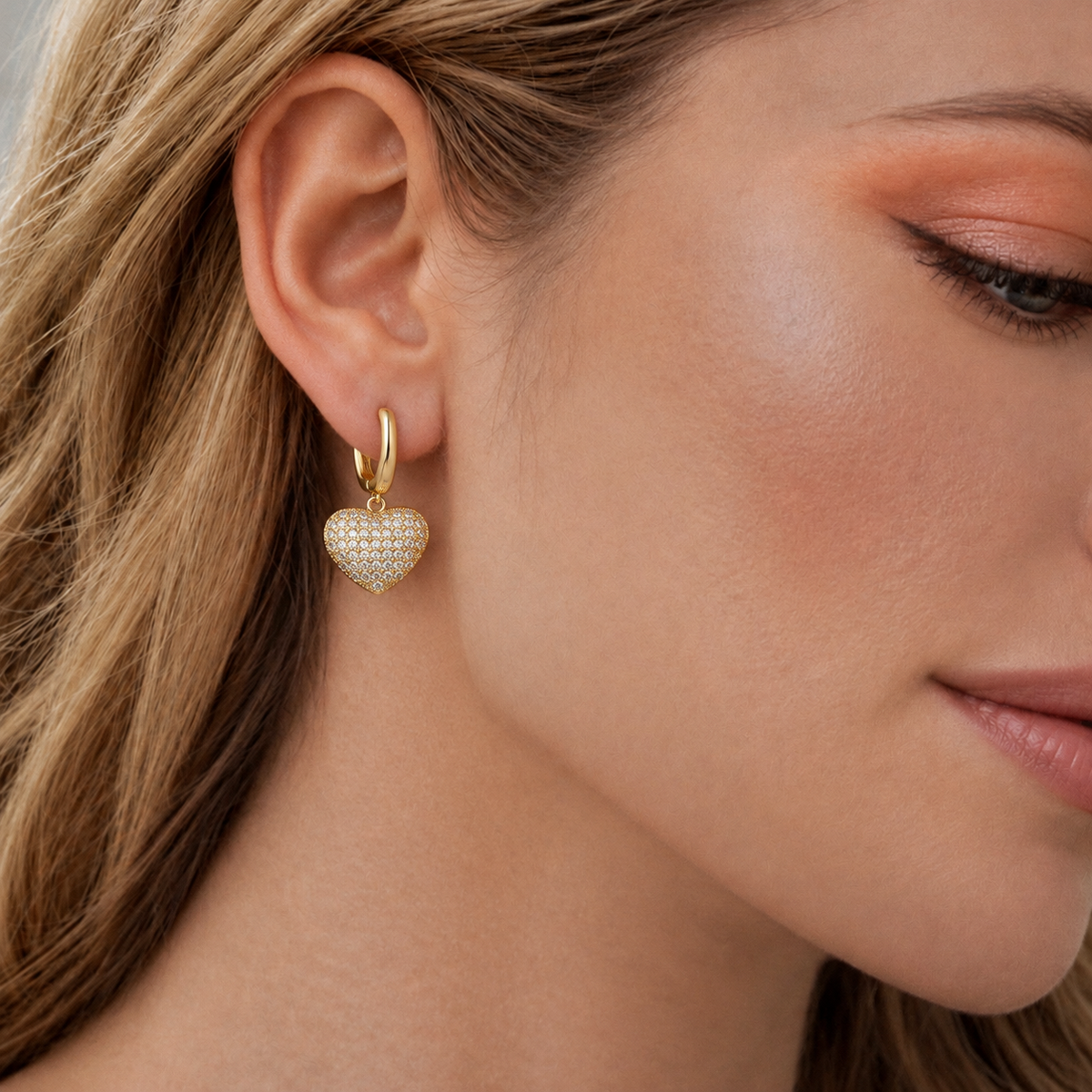Pavé Zircon Heart Leverback Drop Earrings