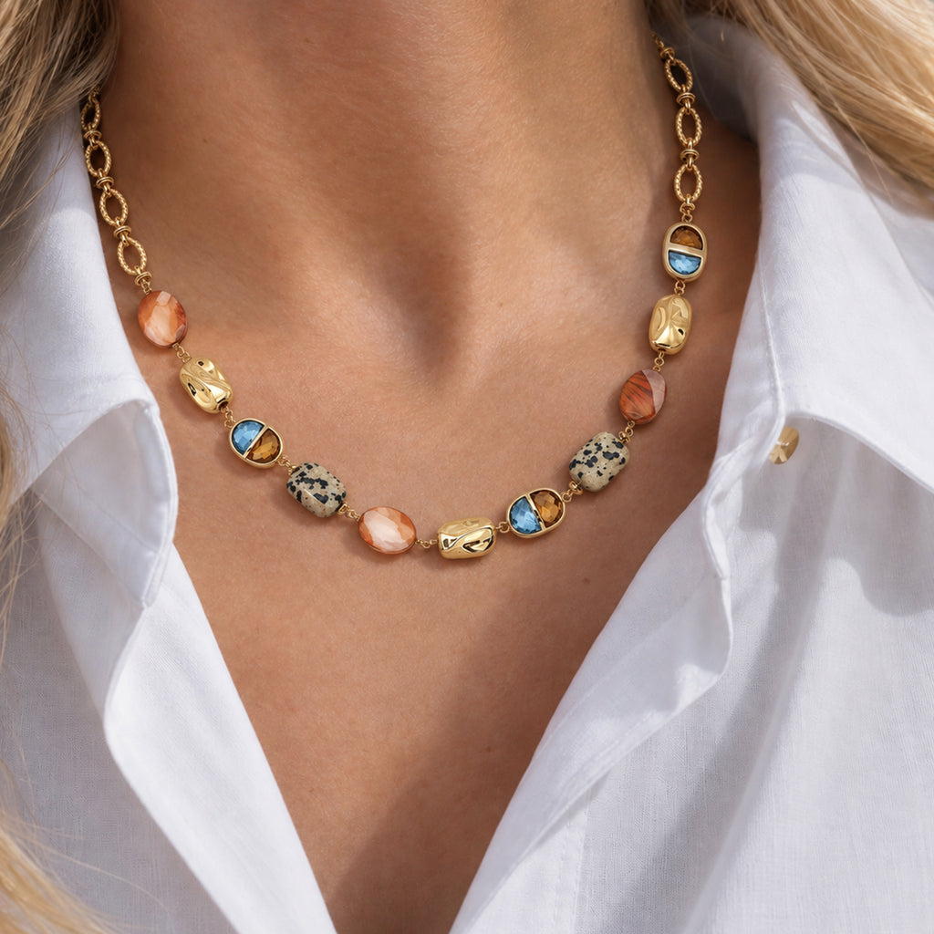 Mixed Stone Gold-Tone Statement Necklace