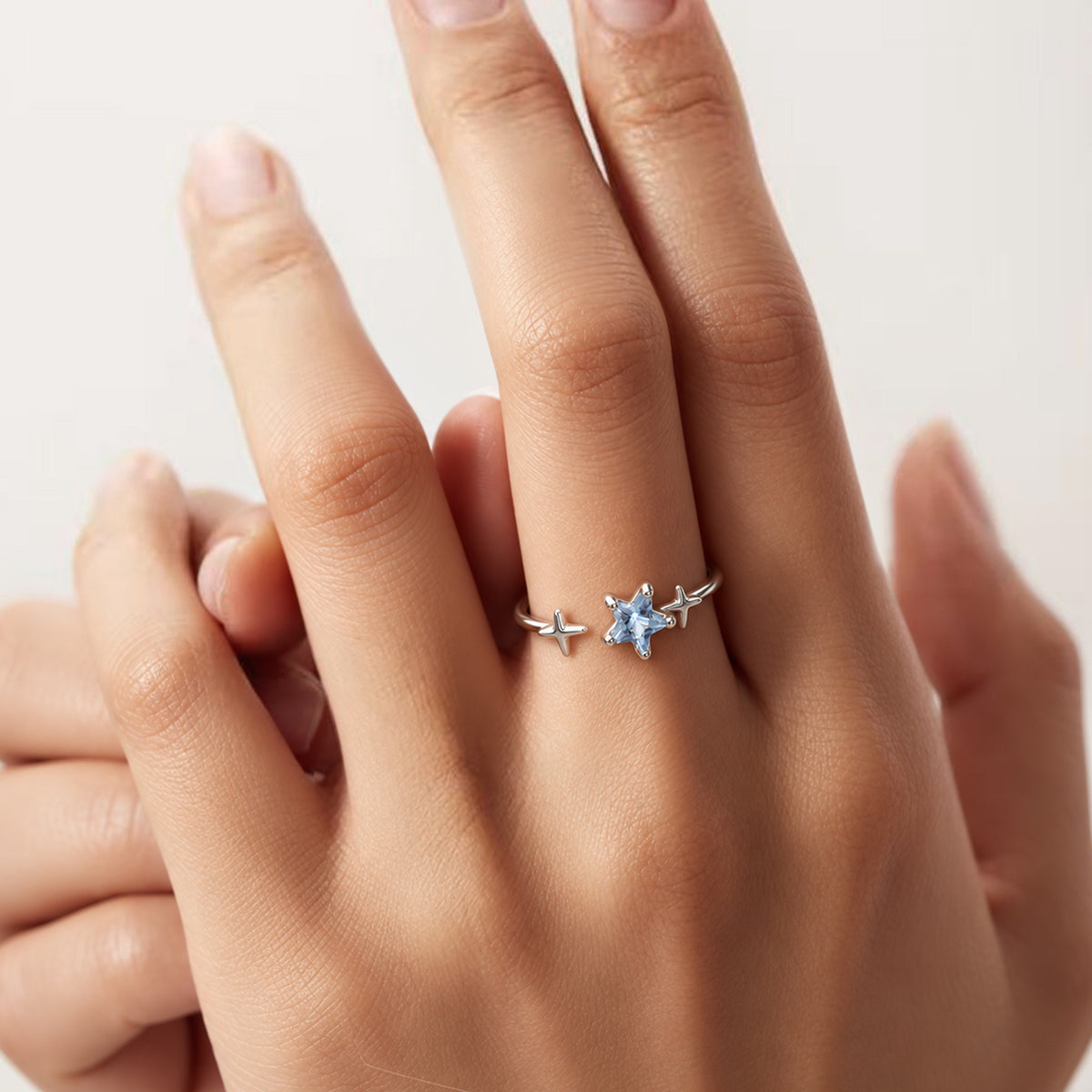S925 Silver Blue Zircon Star Adjustable Ring