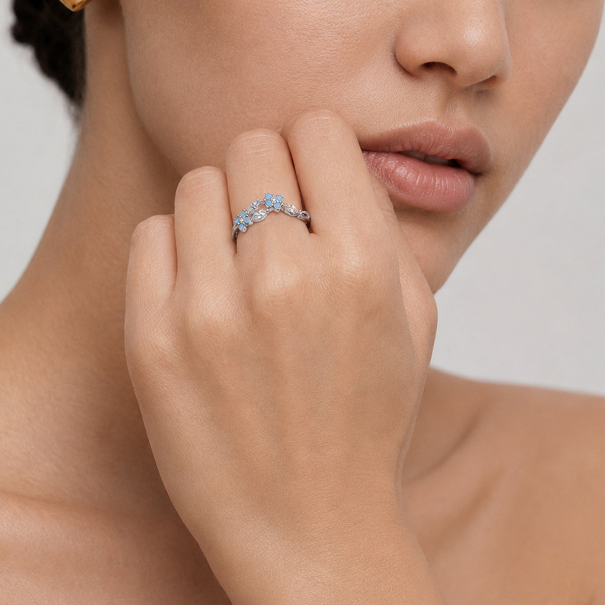 S999 Silver Forget-Me-Not Couple Ring Set