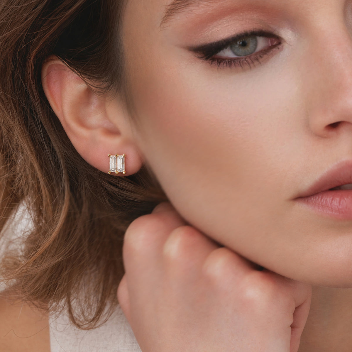 Gold-Plated S925 Triple Baguette 5A Zircon Stud Earrings