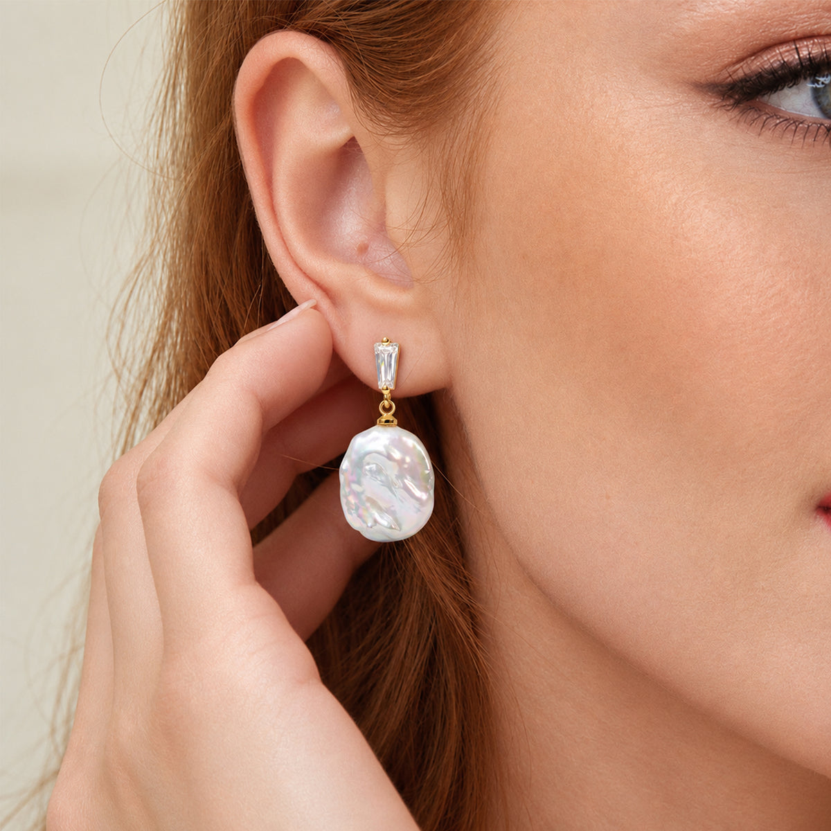 Baguette Accent Baroque Pearl Drop Earrings