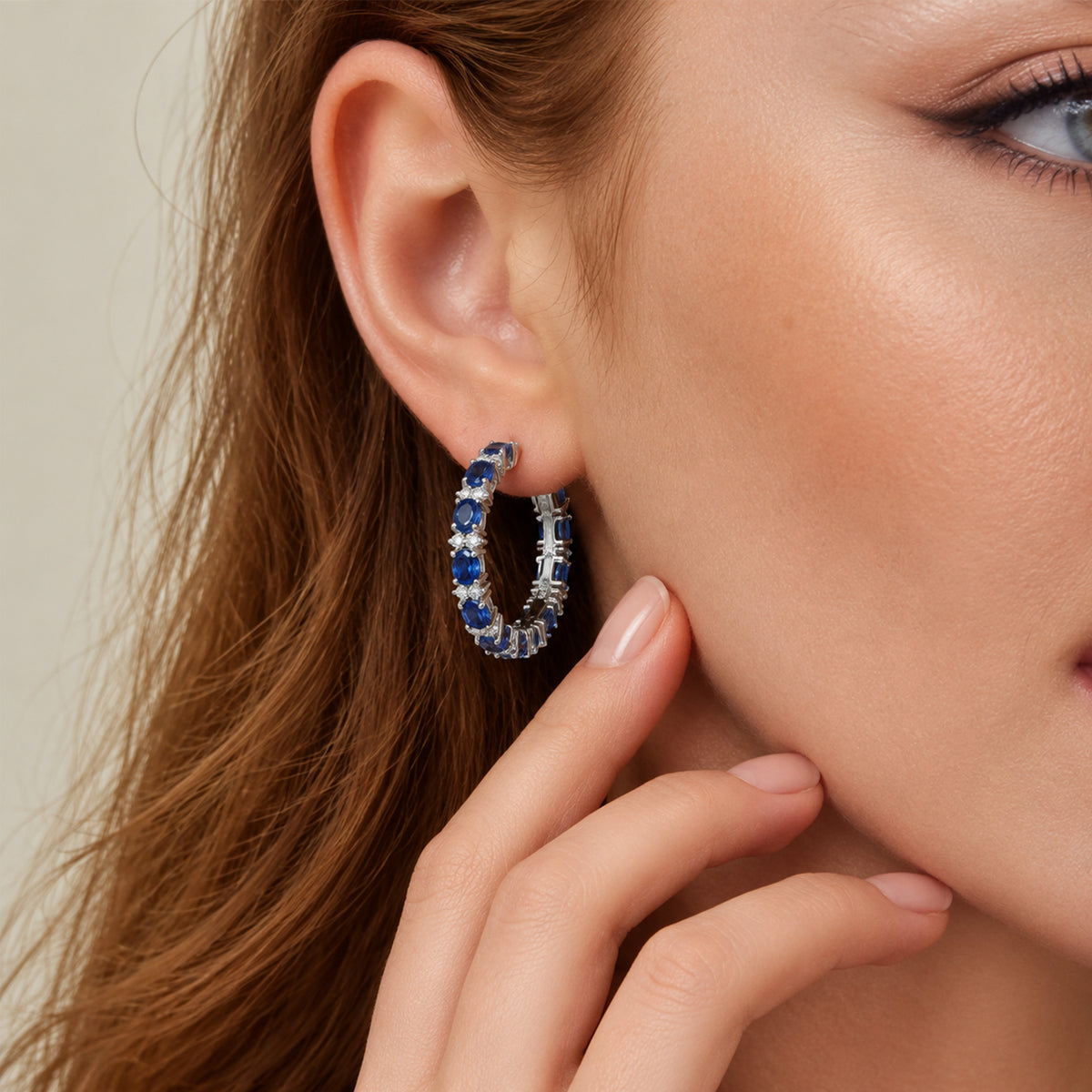Blue Zircon Silver-Tone Hoop Earrings