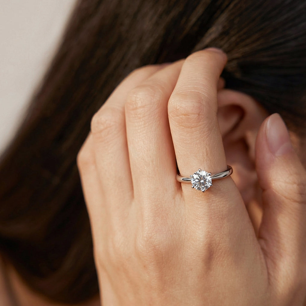 S925 Silver 2 ct Moissanite Six-Prong Ring