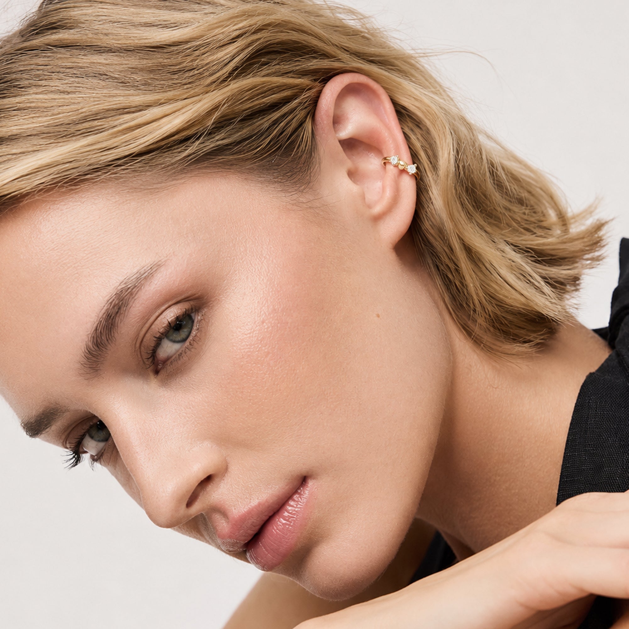 Heart & Pear CZ Huggie Hoop Earrings