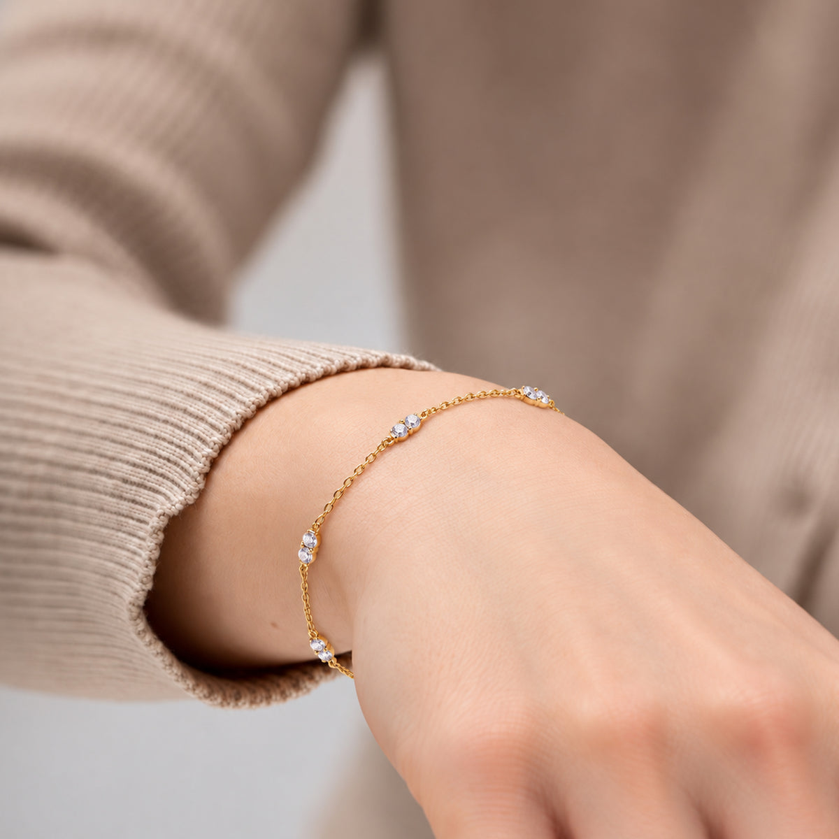 Gold-Tone Sterling Silver Twin CZ Station Bracelet