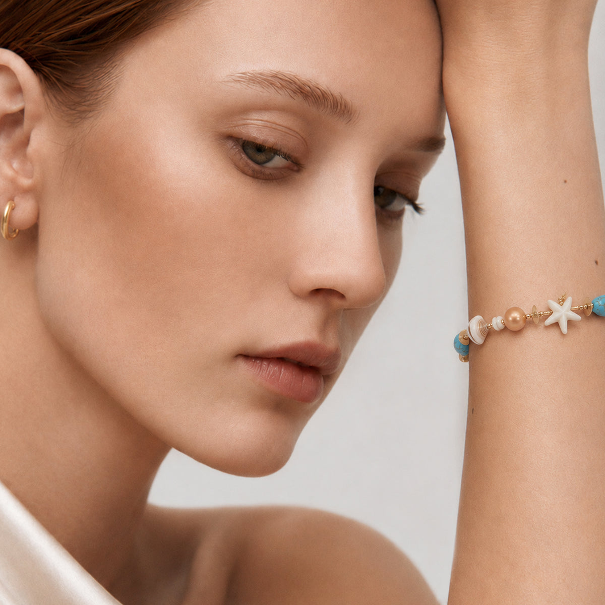 18K Gold-Plated Turquoise & Shell Bracelet