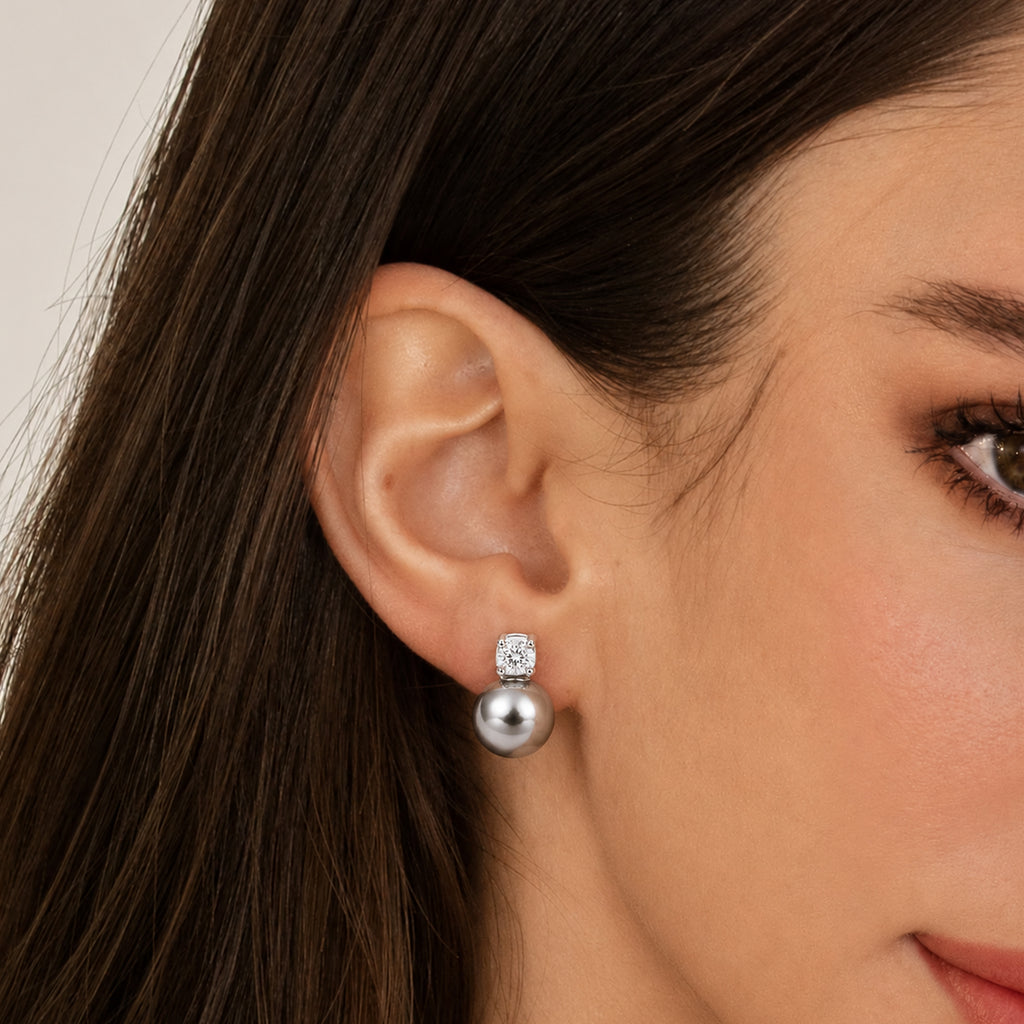 Grey Pearl-Effect Zircon Stud Earrings