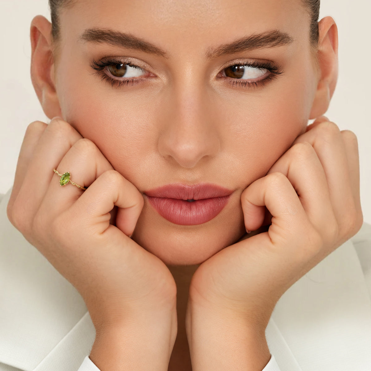 18K Gold-Plated S925 Peridot Marquise Ring