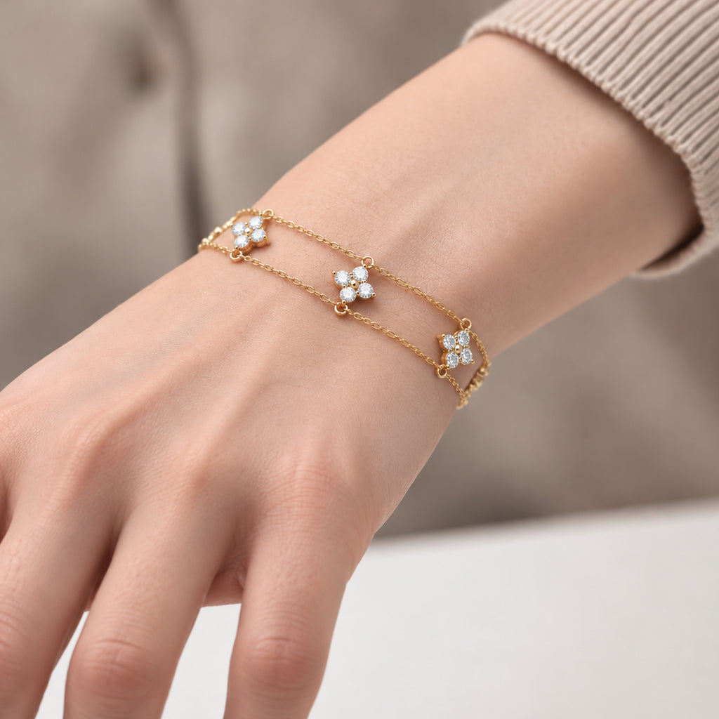 Gold-Tone Sterling Silver Floral Double Bracelet