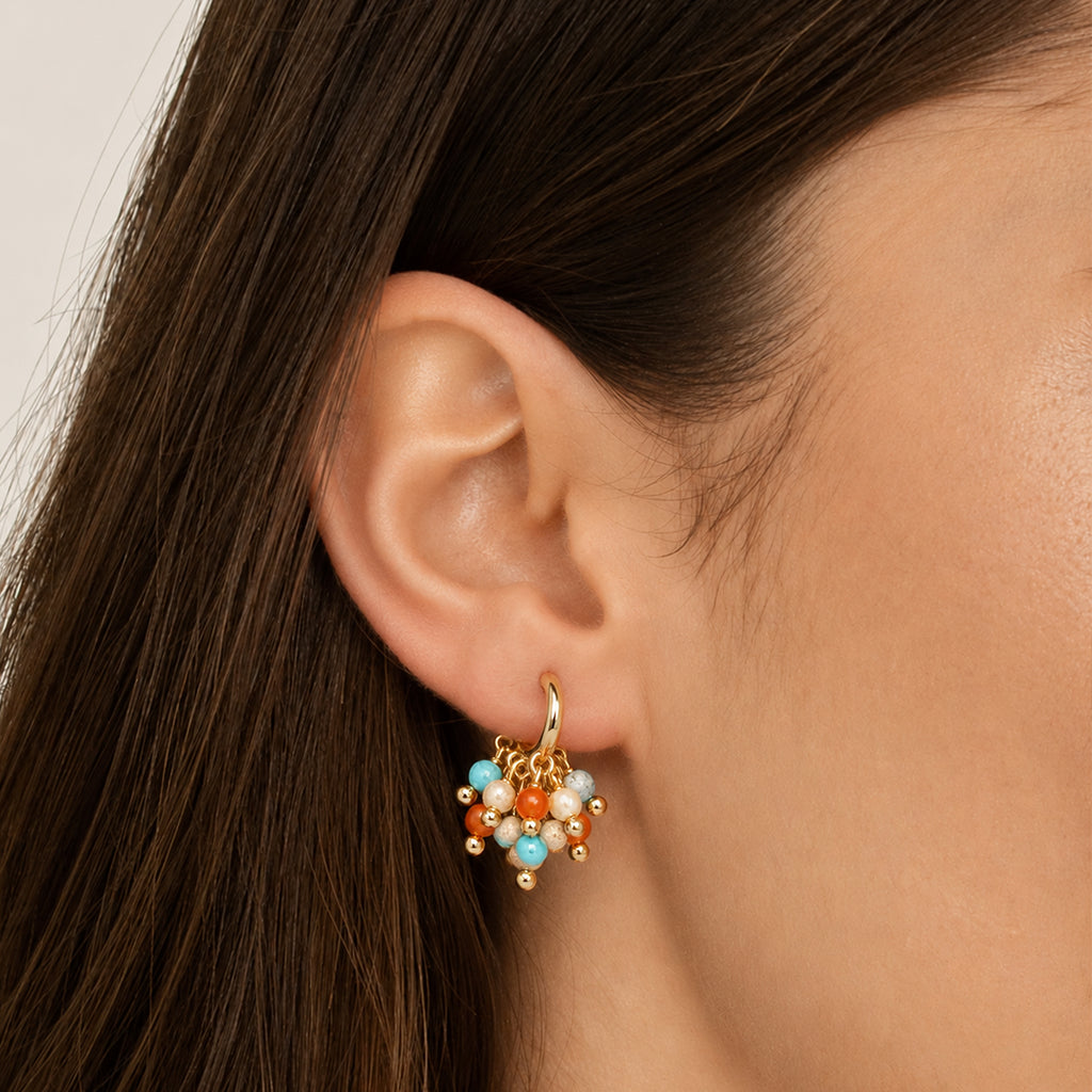 Turquoise Beaded Charm Hoop Earrings