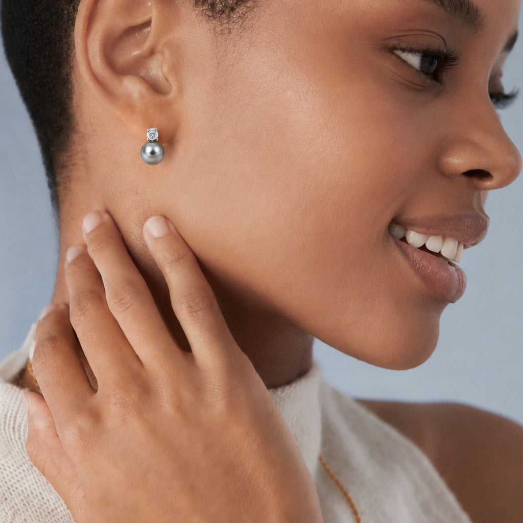 Grey Pearl-Effect Zircon Stud Earrings