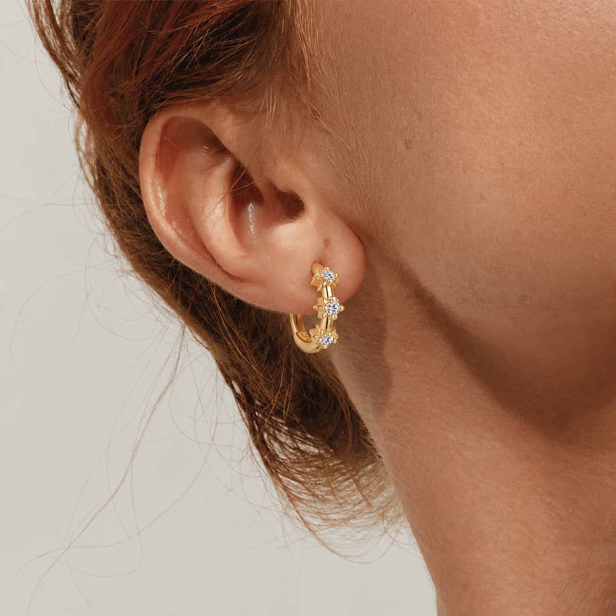 Floral Zirconia Sterling Silver Huggie Hoops
