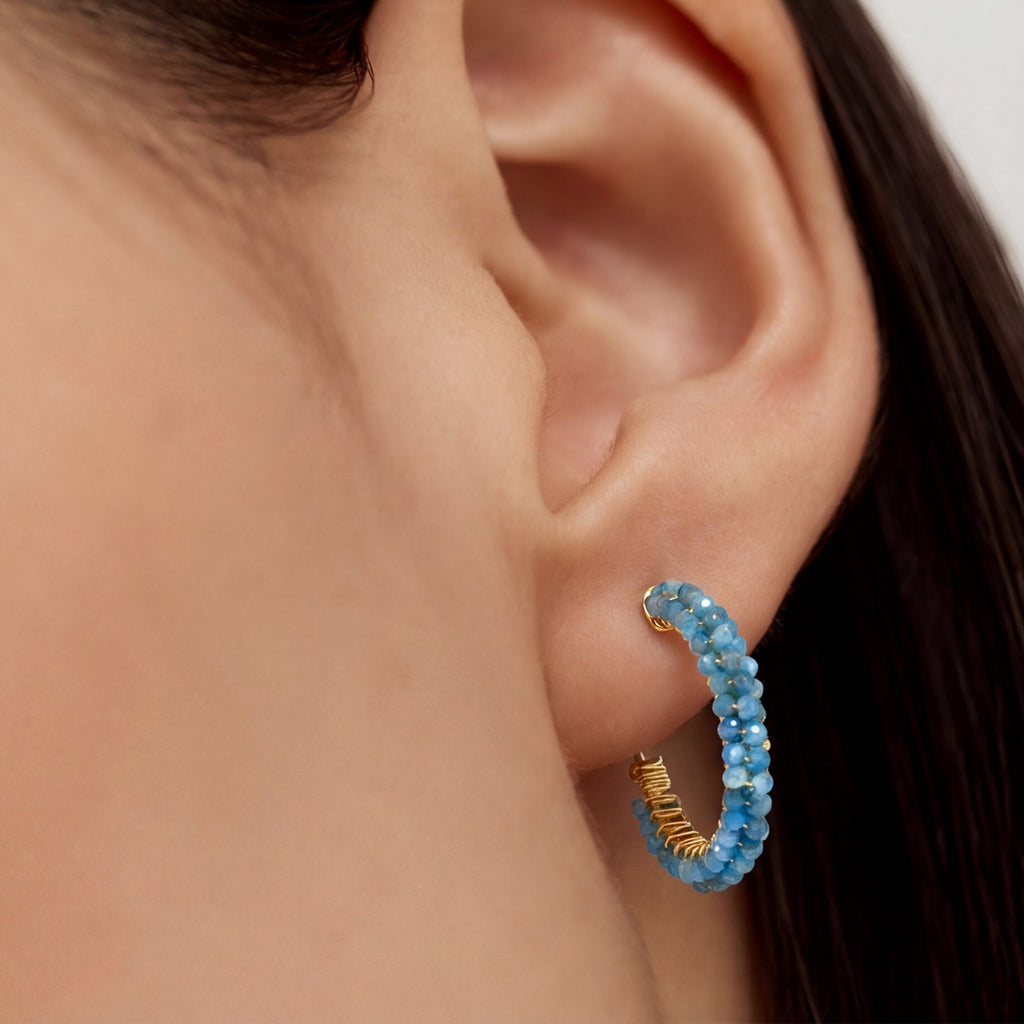 Blue Agate Beaded Hoop Earrings
