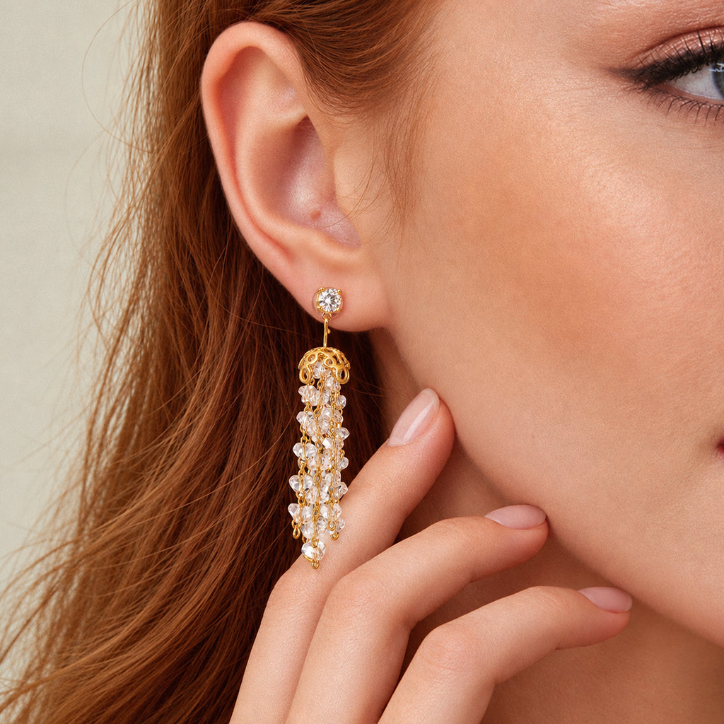 Zircon Cluster Tassel Drop Earrings