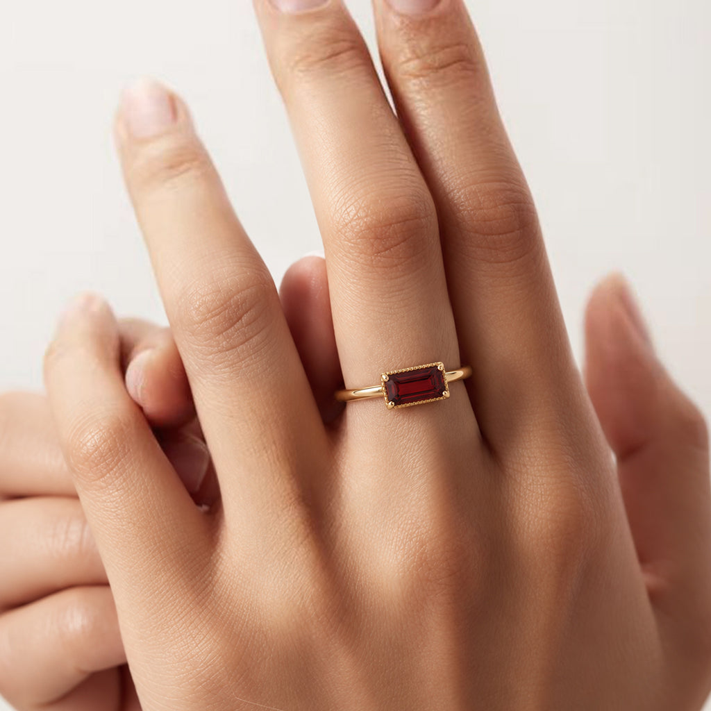 Gold-Plated S925 Rectangular Garnet Ring