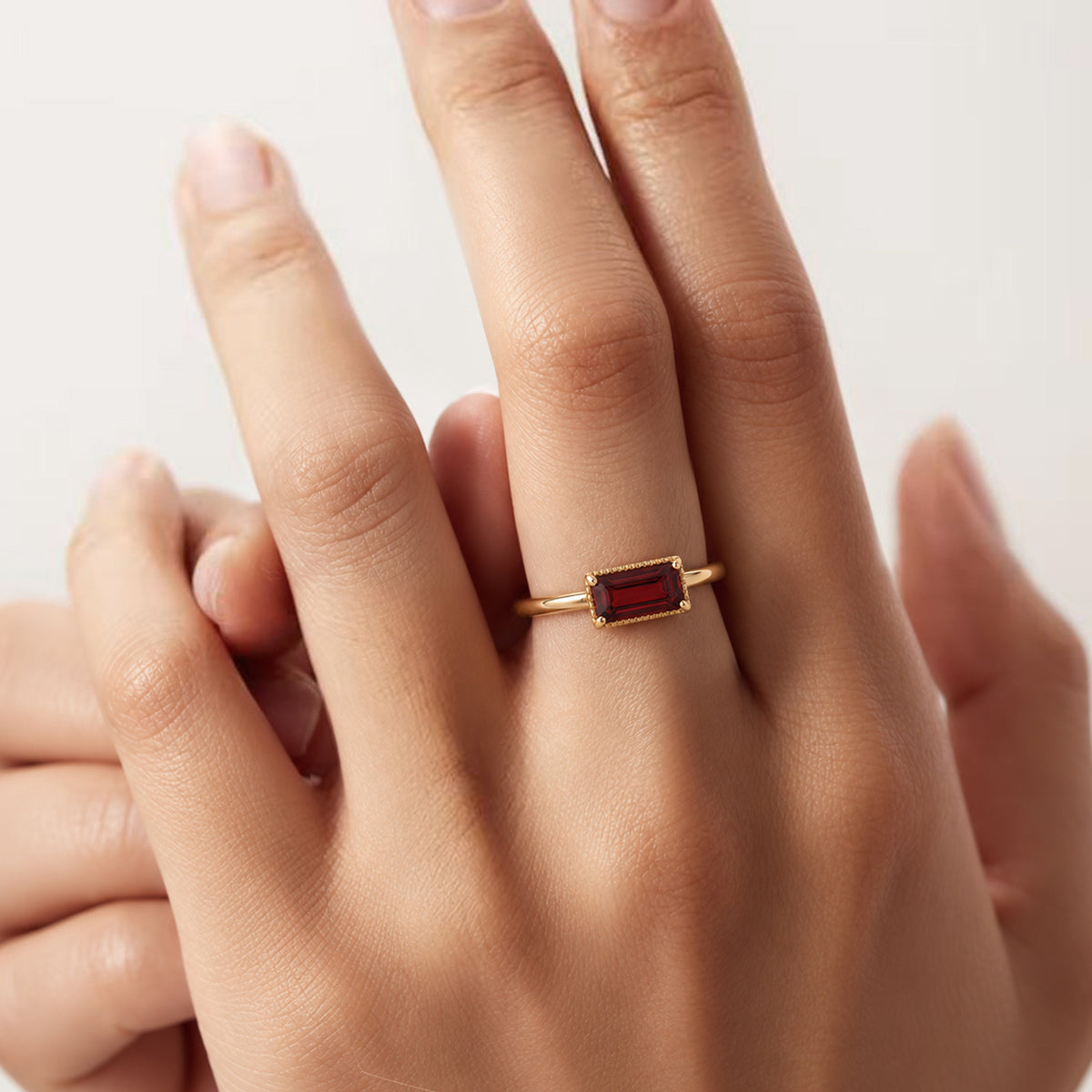 Gold-Plated S925 Rectangular Garnet Ring
