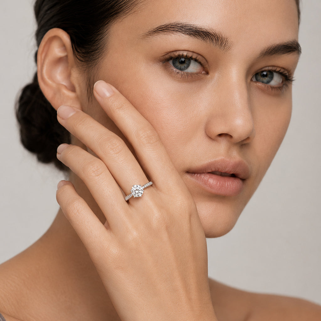Round Zircon S925 Adjustable Couple Rings