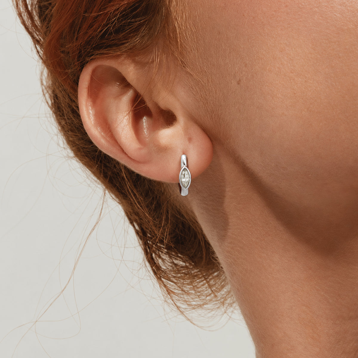 S925 Silver Marquise CZ Hinged Hoop Earrings